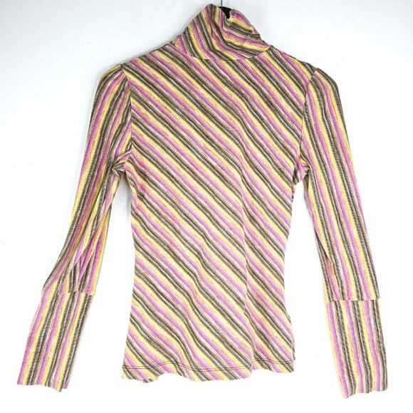 Debbie Shuchat Pink Green Y2K Turtle Neck Bicg Buckle Retro Long Sleeve Pullover - Picture 6 of 9